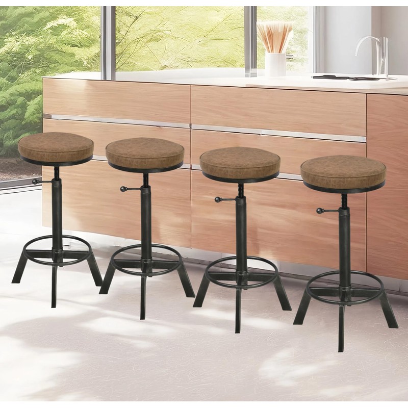 Diwhy Industrial Vintage Bar Stool, PU Seat Counter Stool, Height