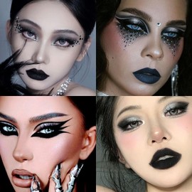 Erinde 101 Cool Cybopunk Black Eyeshadow Palette Cosplay, Mat, Fine Glitter, Smokey, White, Gray, Black, Pearl, Cool Eye Shadow, Powder, Easy Makeup, Highly Colorful, Waterproof, Powder Won't Flap, 3D