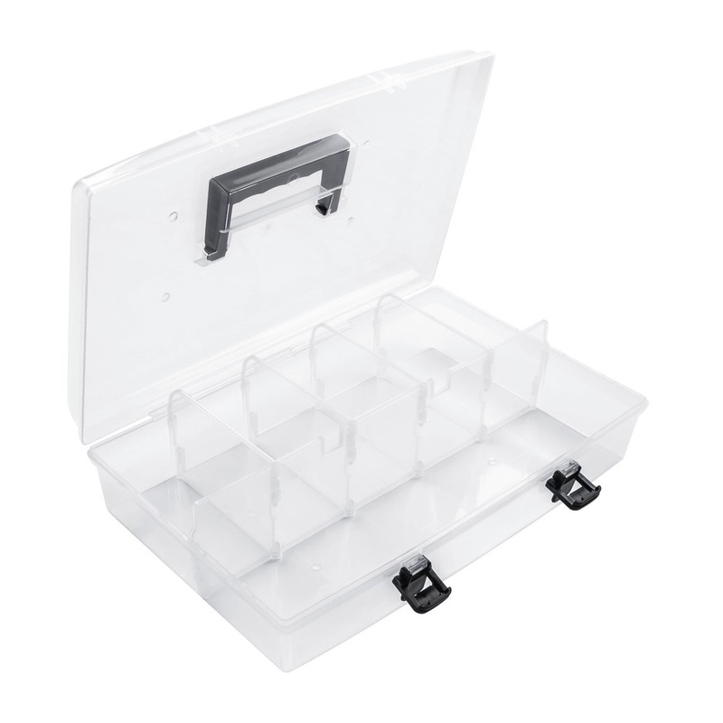 Sortimentskasten Koffer Organizer Box transparent 6 Fächer Deckel Haushatskiste