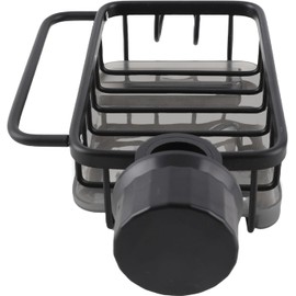 Soporte para Esponja para Grifo de Cocina, Organizador para Grifo de Fregadero con Bandeja de Goteo para Cepillo para Jabón, 5,7x10,5x3,5 (Negro)