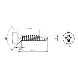 4.8mm x 32mm Self Drilling Countersunk Screws Steel Self Tapping Screws for Metal Sheets Roofing Windows (Pack of 50)