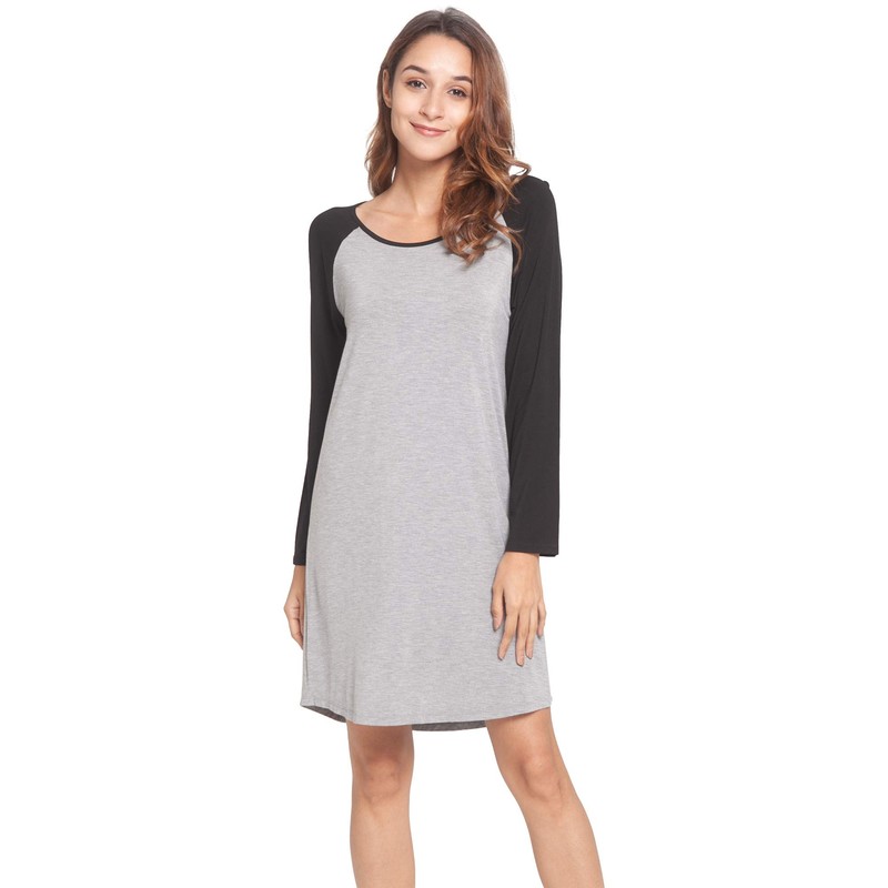 LazyCozy Womens Long Sleeve Nightgowns Viscose from Bamboo Sleepwear Soft