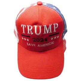 Trump 2024 Save America! Red USA Flag Mesh Trucker Embroidered Cap Hat