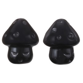 Nupuyai Pack of 2 Mini Carved Crystal Mushroom Figurine Pocket Stone for Anxiety Relax, Polished Mushroom Sculpture Decor for Garden Home, 1.1-1.2'', Black Obsidian