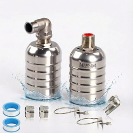 2PCS Float Valves, 1/2" to 3/4'' Automatic Water Level Control Float Valve, 304 Stainless Steel Water Shut Off Valve, Water Trough Float Valve