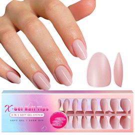 SXVME Gel X Nail Tips Short Almond Press on Nails Soft Gel Nail Tips 300Pcs Pre Colored Natrual Pink Gel X Tips Gel X Nails Press ons Soak Off Acrylic Fake Nails Extensions False Nails DIY Nail