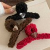 New 2024 Imported Women's Large Love Lamb Plush Claw Clip for Autumn/Winter - Plaid Pattern Patterned Love Plush Clip [Dark Brown] 20ea