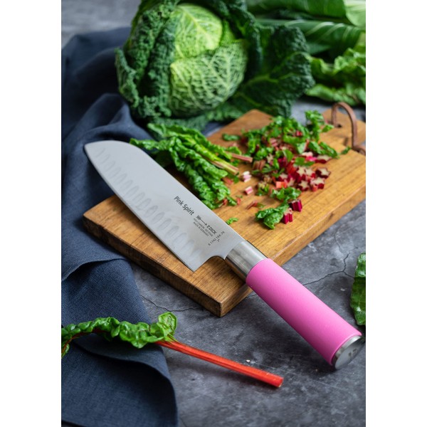 F. DICK Pink Spirit Santoku 8 1742 182K-79 Santoku Knife (Blade Length 18 cm, Kitchen Knife with Grooved Edge, Made of High-Alloy Stainless Steel, Laser Tested Blade, X55CrMo14 Steel, Plastic Handle)