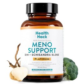Health Hack Meno Support Platinum | Suplemento Contra Síntomas de Menopausia | Incluye DIM, Black Cohosh, Calcio, Hierro Vitaminas D3/B12 | Equilibrio