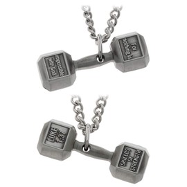 Shields of Strength Men's Antique Finish Dumbbell Necklace-Luke 1:37