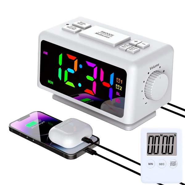 YHFITN Large Screen RGB Colorful Alarm Clock Perpetual Calendar FM