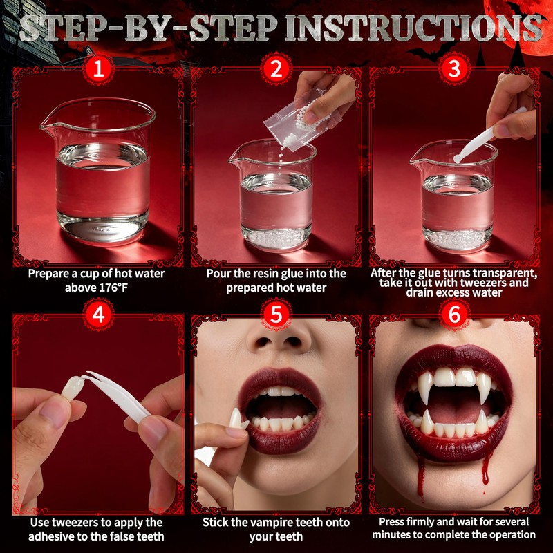 4 Pairs Vampire Teeth for Cosplay 4 Size Fake Fangs