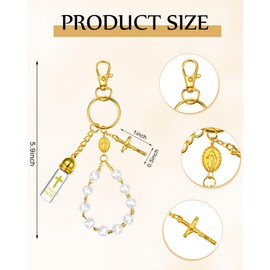 Blushtier Holy Water Bottle Keychain Gift with Rosary Bead Crucifix Eyedropper Organza Bag for Catholic Christian Party Favor(Gold,Classic)