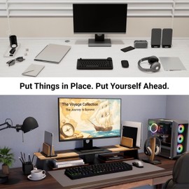 LUCISDOM Dual Monitor Riser – Artistic Solid Wood Monitor Riser for 2 Monitors, Dual Monitor Stand Riser with Nautical-Inspired Design, Sturdy Desktop Shelf for Office, Gaming & Creatives