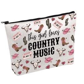 Cowgirl Equestrian Gift Western Country Makeup Bag Country Music Gift This Girl Loves Country Music Zipper Pouch (Country Music CA)