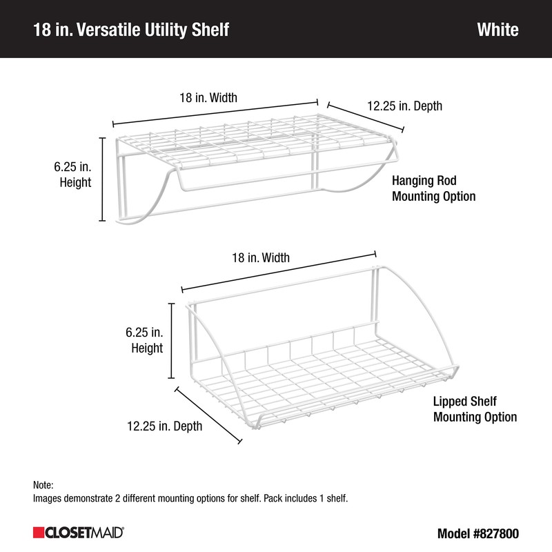 ClosetMaid 8278 18-Inch Wide Laundry Utility Hanger Shelf, White