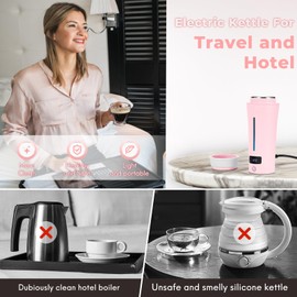 Portable Electric Kettle for Travel 110-240V Auto, Portable Kettle with LCD Display, 4 Temperature Settings, 4 Colors LED, 350ML & 304 Stainless Steel