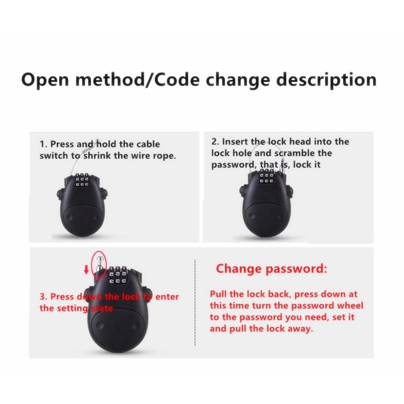 Anti-Theft Telescopic Wire Lock, 3 Position Combination Cable Padlock,Security Password