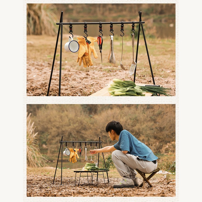 Hanging Rack Black Tripod Structure Folding Hanging Shelf with Storage