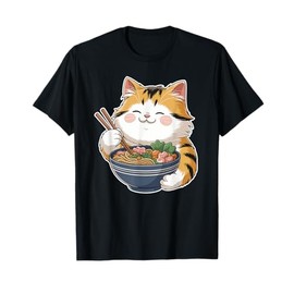 Cute Cat Eating Ramen Kawaii Anime Japanese Cat Lovers T-Shirt
