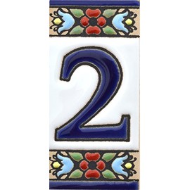 House Numbers 3 inch. Handpainted House Number Tiles for Signs, addresses and Names. Address Numbers for Houses. House Address Numbers and Letters. Design Flores Mini 2,87" x 1,38" (Number 2)