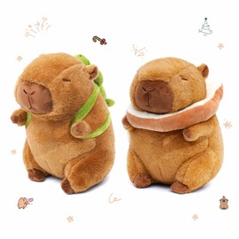 2 Pack Cute Capybara Plush with Turtle Backpack and Bread Plushies, 9.8In Soft Capybara Stuffed Animals Funny Plushie Toy for Kids, Christmas Birthday Gifts for Boys Girls