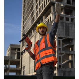 Dazonity Safety Vest with Pockets & Zipper, 10 Pcs,Reflective, for Construction(Orange-XL)