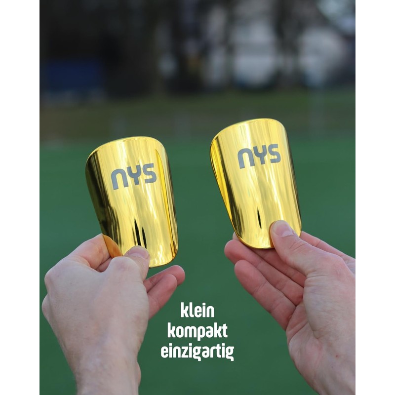 NYS Sport Mini Schienbeinschoner, Gold Chrome, mit Aufbewahrungstasche, 6x10cm, rutschfest,