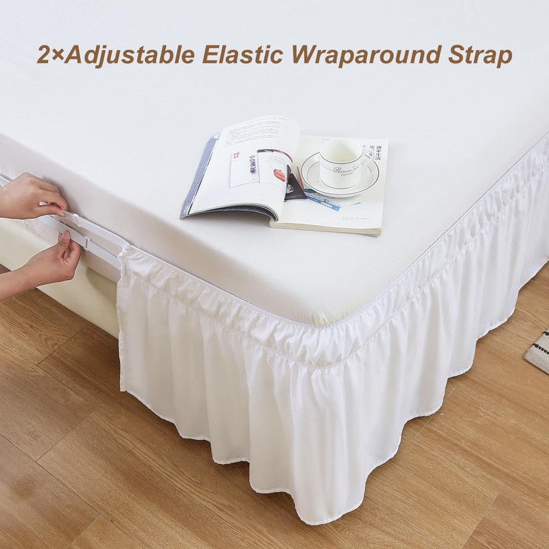MEILA Wrap Around Bed Skirt Three Fabric Sides Elastic Dust