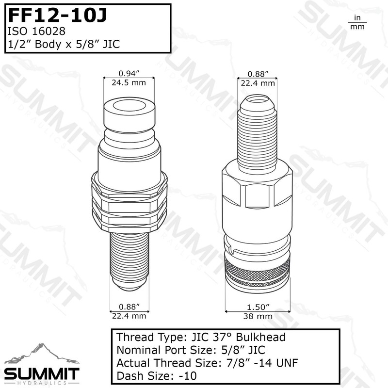 Summit Hydraulics Flat Face Hydraulic Quick Connect Coupler, #10 JIC
