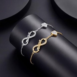 Infinity - Pulseras de amor de corazón bañadas en oro de 14 quilates para mujer, madre, abuela, hija, aniversario, cumpleaños, joyería para mamá, espo