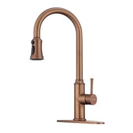 TRYSEA Rose Gold Kitchen Faucet with Pull Down Sprayer,Stainless Steel Gold Kitchen Faucet with Sprayer,High Arc Gold Faucets with Deck Plate for 1 Hole & 3 Holes Kitchen Sink