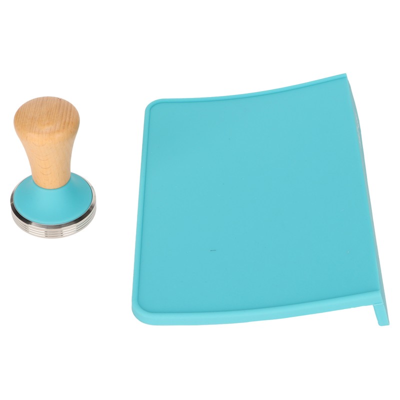 2Pcs Tamping Mat Silicone Coffee Pad with Beech Handle Tamper