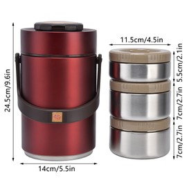 Qiilu Food Flask 2L Termos Para Comida Caliente 24 Horas 304 Stainless Steel 2.3L Vacuum Lunch Box 3 Layers Prevent Leakage Insulated Container For Work Travel (Red)