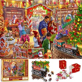 Advent Calendar 2024 Christmas Jigsaw Puzzle - 1008 Pieces Christmas Advent Puzzles for Adults Kids, 24 Days Home Countdown Jigsaw Puzzles, Funny Holiday Puzzle Gift for Boys Girls Teens