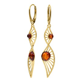 Women's Earrings Made of Baltic Amber and 925 Sterling Silver with Gold Plating, Sterling Silver