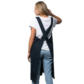 Bunny Street No-Tie Cotton Pinafore Apron – Premium Japanese Cross-Back Apron for Women with Pockets – Ideal for Florists, Artists, Crafters (Navy)