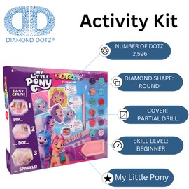 DIAMOND DOTZ DTZ10.009 My Little Pony Original 5D Diamond Painting Dotzies Set 6 Motifs: 2 Pictures 15 x 15 cm, 2 Bracelets, 2 Stickers/Stickers, DIY Diamond Complete Set for Children from 6 Years,