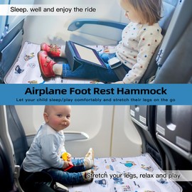 FUNSTAR Airplane seat Extender for Kids, Toddler Airplane Bed with Blanket, Airplane Travel Essentials, Durable and Comfortable Baby Portable Airplane Bed Flight Footbed (White).