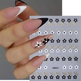 Tyuimhx 6 Sheets Flowers Nail Art Stickers Decals 3D Self- Adhesive Floral with Gold Line Designs Nail Sticker Daisy Nail Decals Colorful Nail Supplies for Women Girls DIY Manicure Decorations