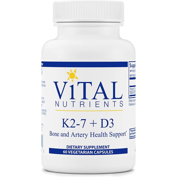Vital Nutrients - K2-7 + D3 - Bone and Artery Health Support - 60 Capsules per Bottle