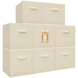 STORAGE MANIAC Storage Cubes, 11 Inch Collapsible Storage Bins with Handles, 8 Pack Fabric Foldable Bins for Organization, Durable Storage Bins for Closet, Shelves, Offices, Toys, 8-Pack Beige