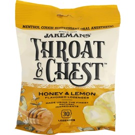 Jakemans Honey and Lemon Throat & Chest Lozenges Cough Drops – Cough, Sore Throat and Seasonal Distress Soothing Relief – Liquid Drop Shape – 30 Lozenges (Pack of 2)