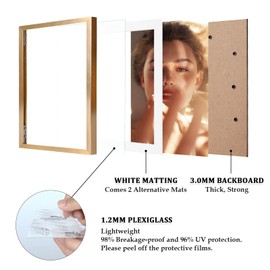 Egofine 20 x 25 cm Aluminium Picture Frame Display with Mats for 10 x 15/13 x 18 or 20 x 25 cm without Mat, Metal Picture Frame Covered with Plexiglass for Table and Wall Mounting, Pack of 2, Black