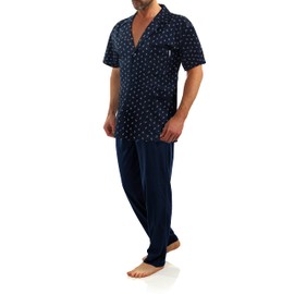 sesto senso Men's Elegant Short-Sleeved Pyjamas with Button Placket, Anchor - Dark Blue