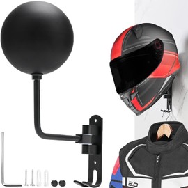 Taicols Soporte para Casco de Motocicleta de 180°, Porta Cascos Moto para Pared, Soporte de Metal para Casco de rotación, con 2 Ganchos para Casco Bicicleta, Chaquetas Motocicleta, Cascos de Rugby