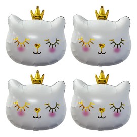 Giant Cat Balloons 28 Inch Adorable Crown Kitty White Cat Balloons for Kitten Pet Cat Theme Birthday Party Decorations