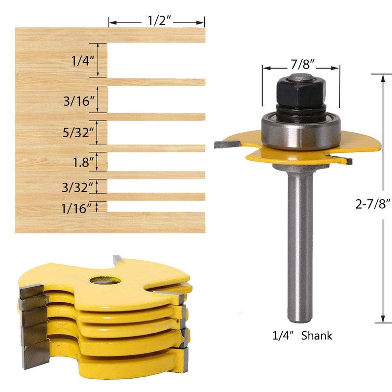 Gasea 6pcs 1/4-Inch Shank Slot Cutters Adjustable 3 Wing Router