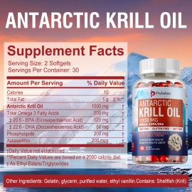 pslalae Antarctic Krill Oil 1000mg -with Omega-3 EPA, DHA, Astaxanthin and Phospholipids