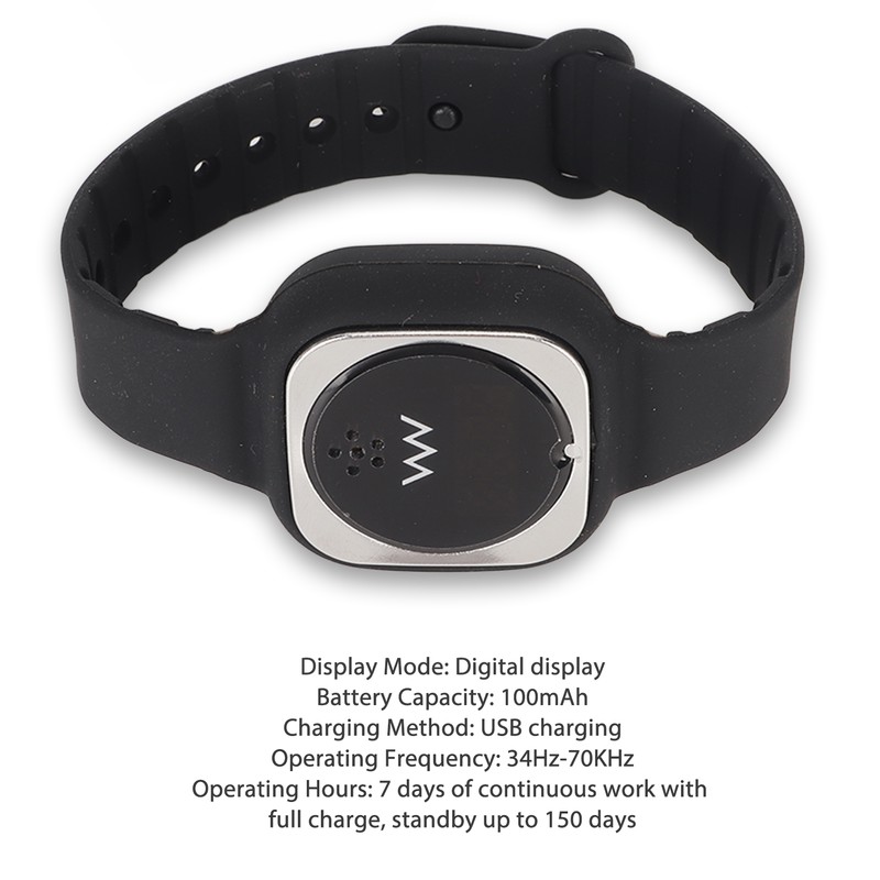 Ultrasonic Repellent Bracelet Watch with Clock Function Rechargeable Waterproof Repellent